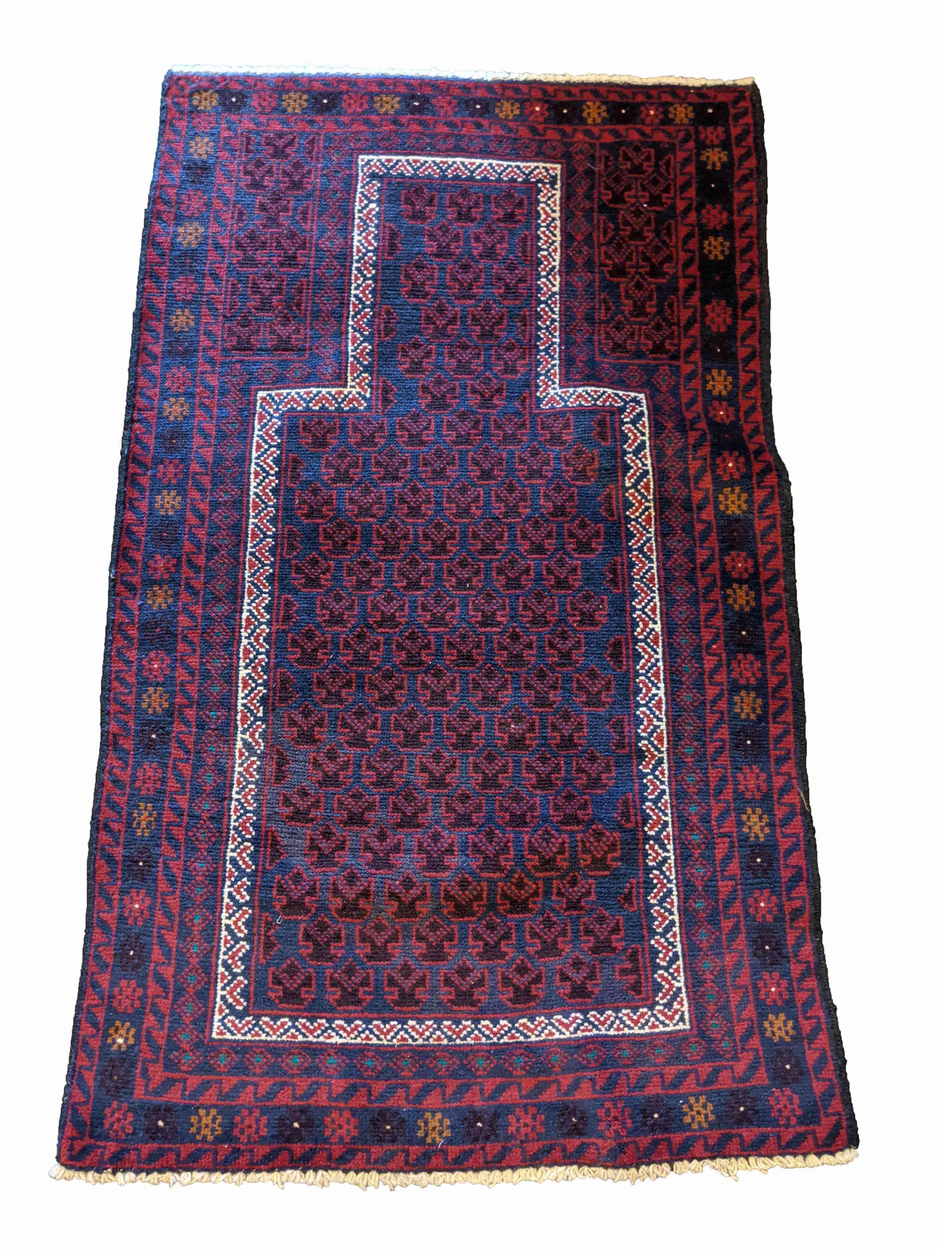 145 x 85 cm Persian Baluch Prayer Traditional Red Rug - Rugmaster