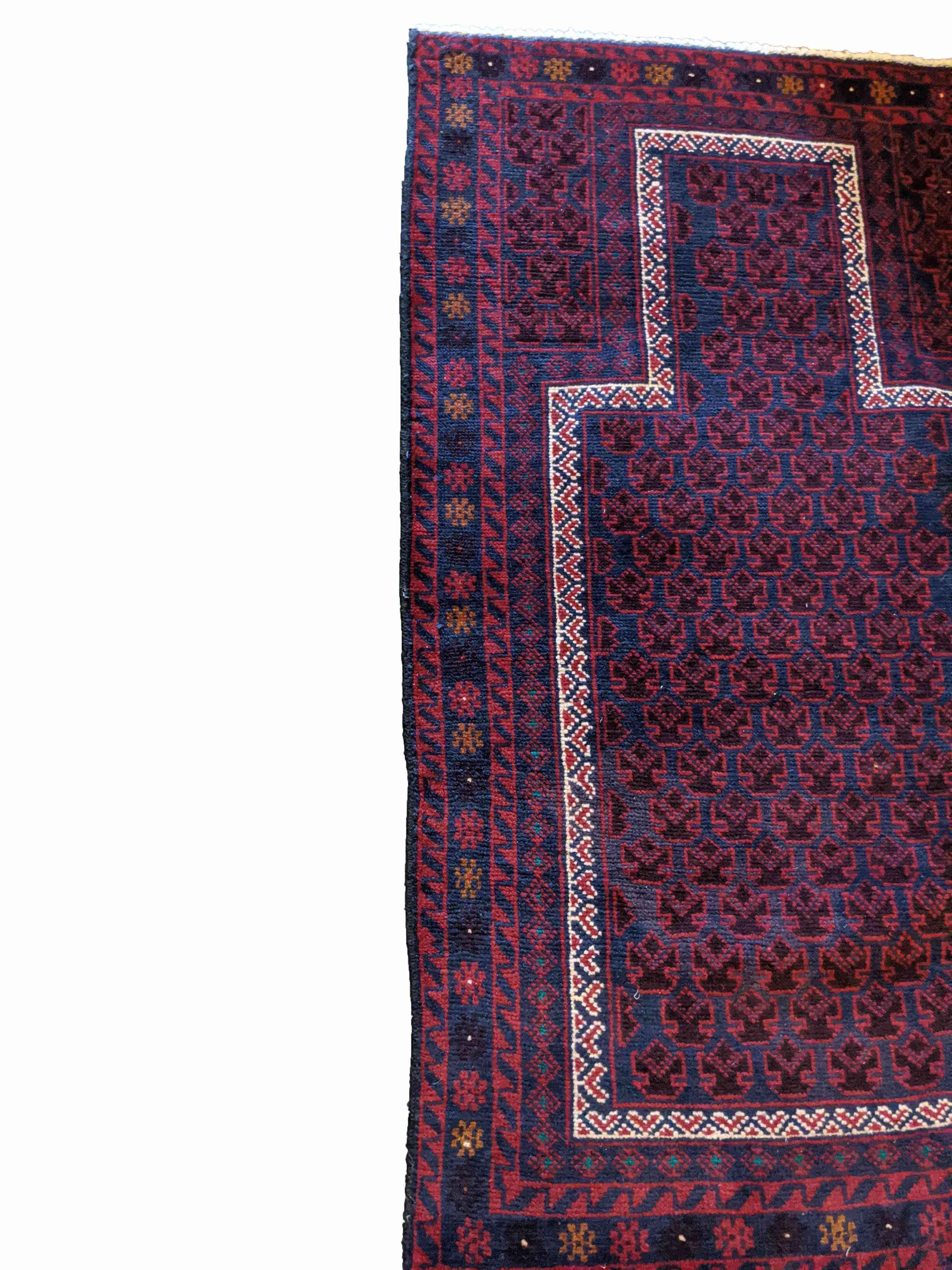145 x 85 cm Persian Baluch Prayer Traditional Red Rug - Rugmaster