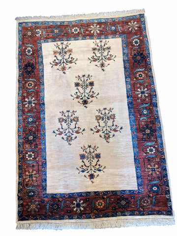 146 x 102 cm Fine Shahsavand Tribal Beige Rug - Rugoutlet