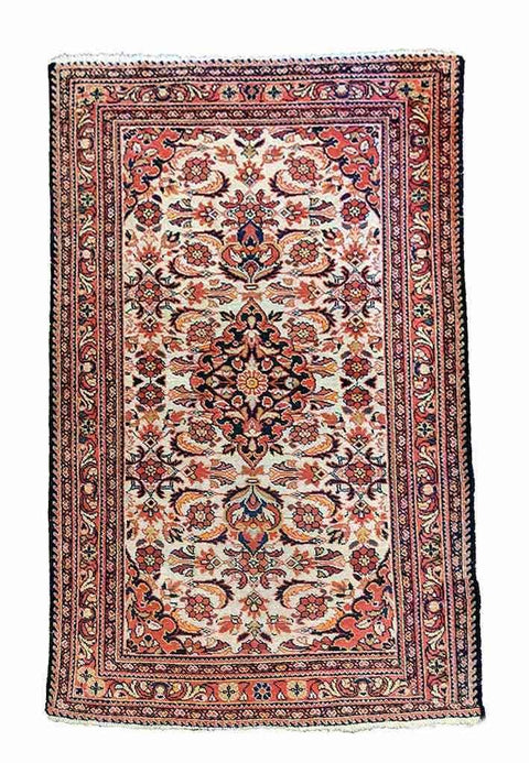 148 x 110 cm Old Persian Hamadan Geometric Beige Rug - Rugoutlet