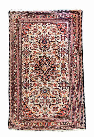 148 x 110 cm Old Persian Hamadan Geometric Beige Rug - Rugoutlet