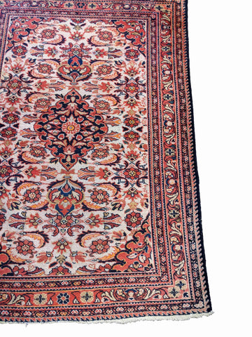 148 x 110 cm Old Persian Hamadan Geometric Beige Rug - Rugoutlet