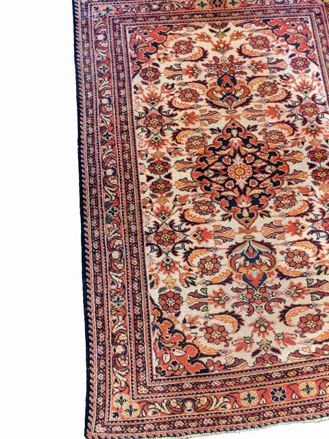148 x 110 cm Old Persian Hamadan Geometric Beige Rug - Rugoutlet