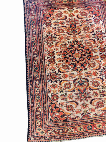 148 x 110 cm Old Persian Hamadan Geometric Beige Rug - Rugoutlet