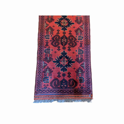148 x 52 cm Afghan Khan Tribal Red Rug - Rugmaster