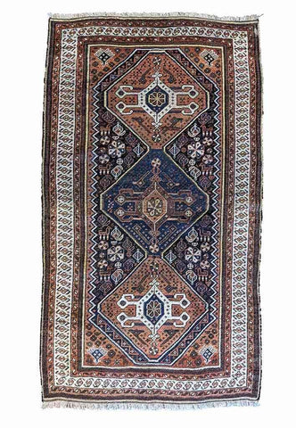 149 x 94 cm Old Shiraz Tribal Blue Rug - Rugoutlet