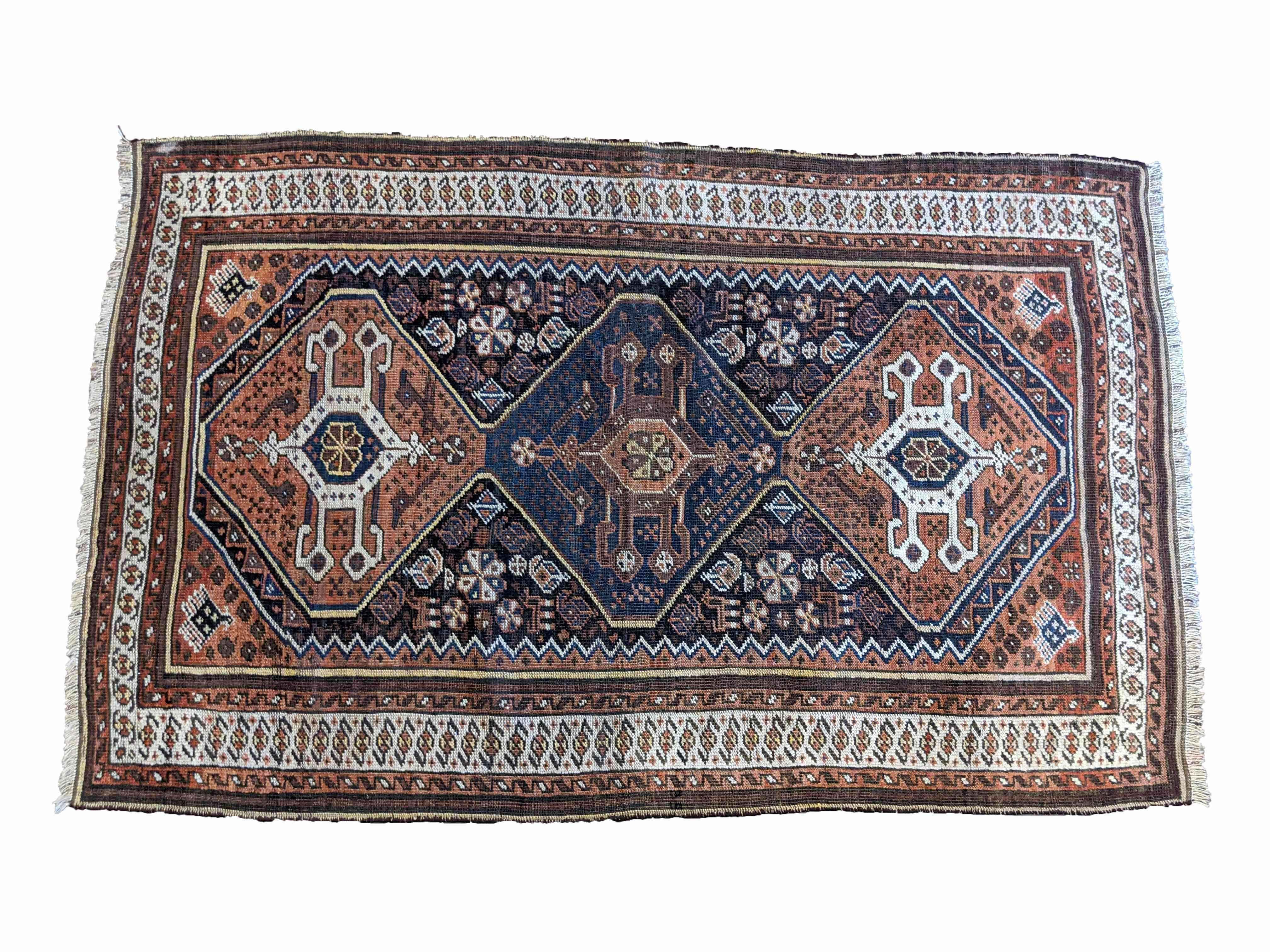 149 x 94 cm Old Shiraz Tribal Blue Rug - Rugmaster