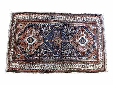 149 x 94 cm Old Shiraz Tribal Blue Rug - Rugoutlet