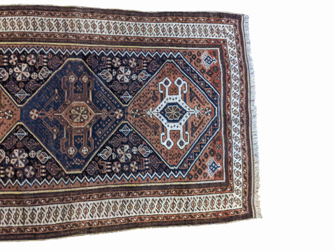 149 x 94 cm Old Shiraz Tribal Blue Rug - Rugoutlet