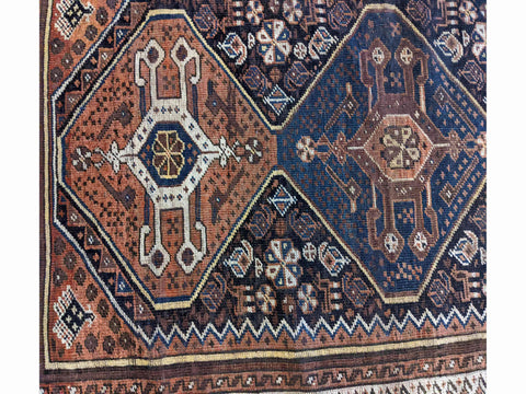 149 x 94 cm Old Shiraz Tribal Blue Rug - Rugoutlet