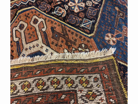 149 x 94 cm Old Shiraz Tribal Blue Rug - Rugoutlet