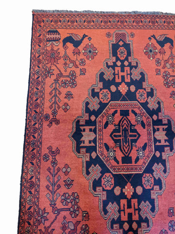 150 x 100 cm Afghan Khan Tribal Terracotta Small Rug - Rugoutlet