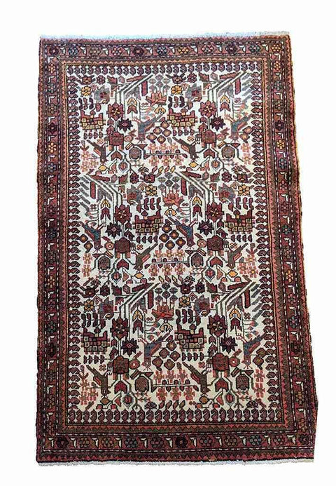 150 x 100 cm Persian Hamadan Traditional White Rug - Rugoutlet