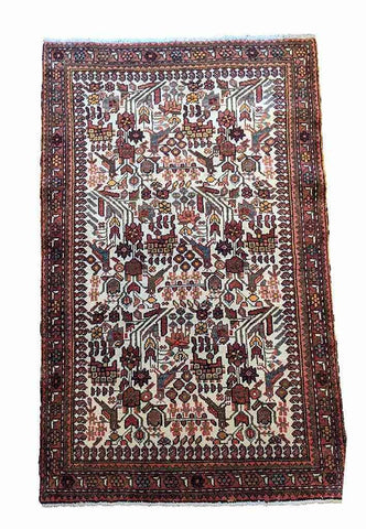150 x 100 cm Persian Hamadan Traditional White Rug - Rugoutlet