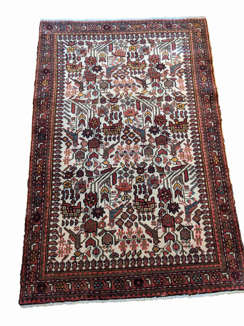 150 x 100 cm Persian Hamadan Traditional White Rug - Rugoutlet
