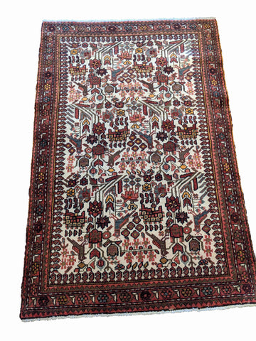 150 x 100 cm Persian Hamadan Traditional White Rug - Rugoutlet