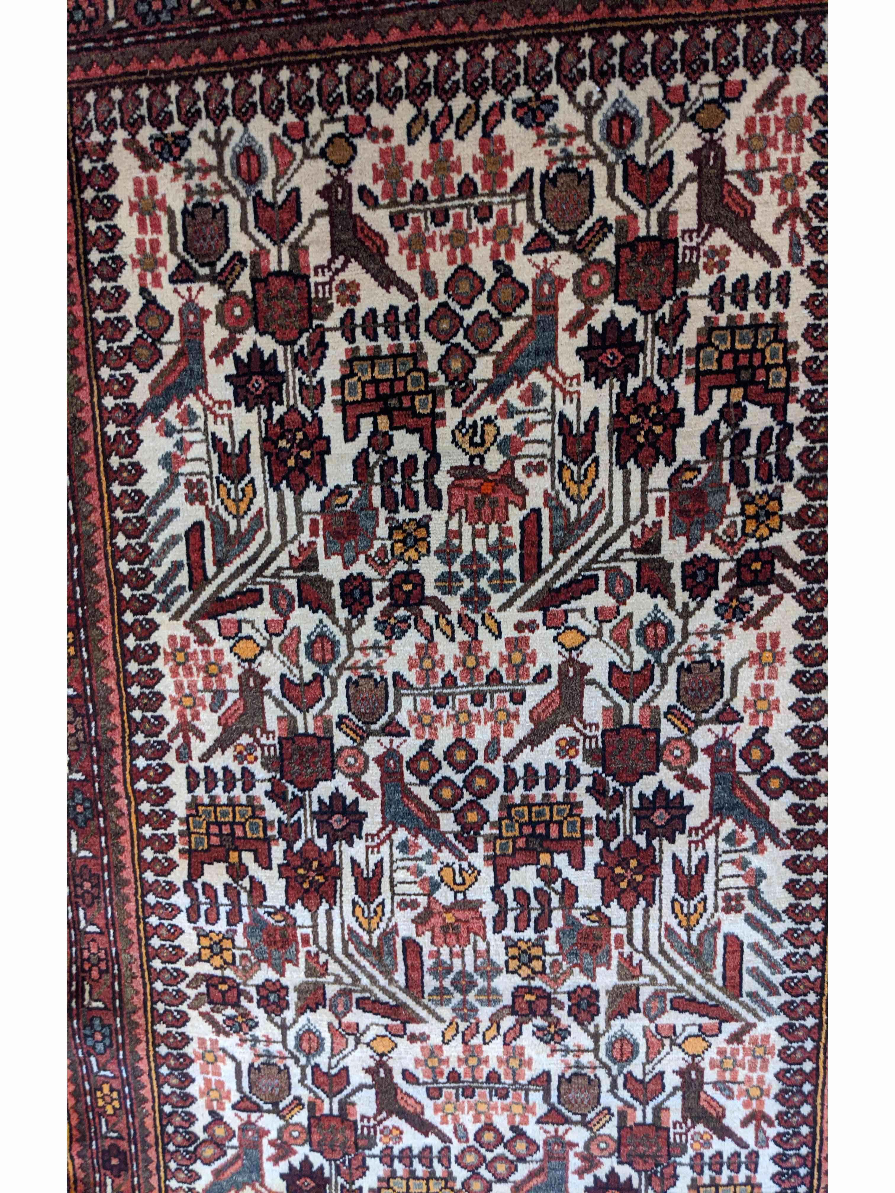 150 x 100 cm Persian Hamadan Traditional White Rug - Rugmaster