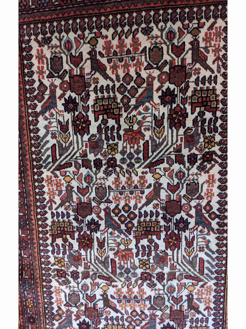 150 x 100 cm Persian Hamadan Traditional White Rug - Rugoutlet