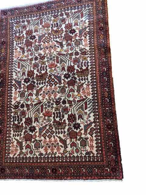 150 x 100 cm Persian Hamadan Traditional White Rug - Rugoutlet
