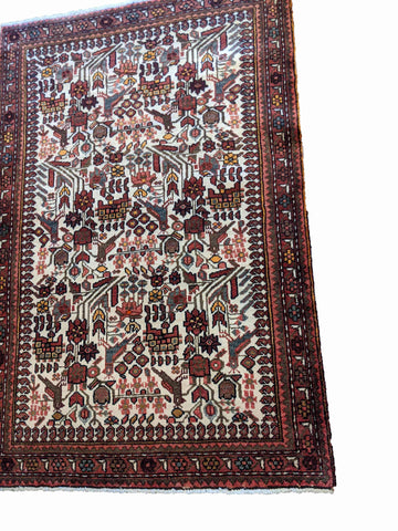 150 x 100 cm Persian Hamadan Traditional White Rug - Rugoutlet
