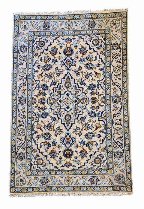 150 x 101 cm Kashan Traditional Blue Rug - Rugoutlet