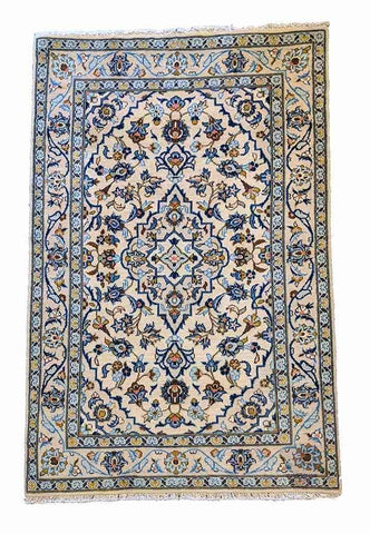 150 x 101 cm Kashan Traditional Blue Rug - Rugoutlet