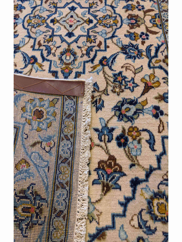 150 x 101 cm Kashan Traditional Blue Rug - Rugoutlet