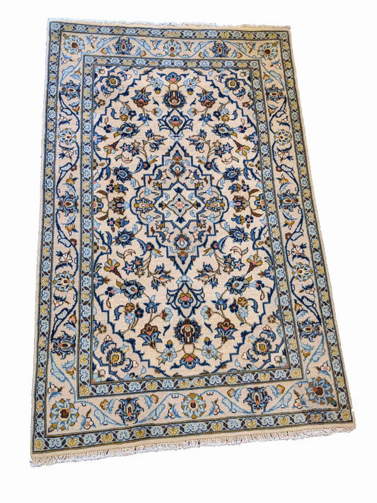 150 x 101 cm Kashan Traditional Blue Rug - Rugmaster