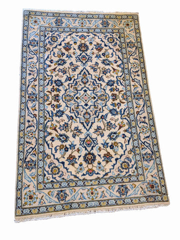 150 x 101 cm Kashan Traditional Blue Rug - Rugoutlet