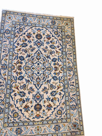 150 x 101 cm Kashan Traditional Blue Rug - Rugoutlet