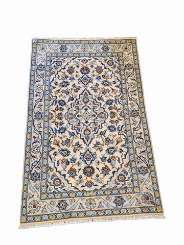150 x 101 cm Kashan Traditional Blue Rug - Rugoutlet