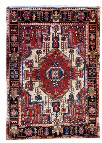 150 x 102 cm Persian Hamadan Traditional Red Rug - Rugoutlet
