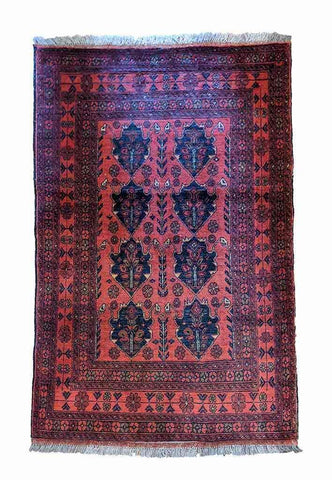 150 x 105 cm Afghan Khan Tribal Red Rug - Rugoutlet
