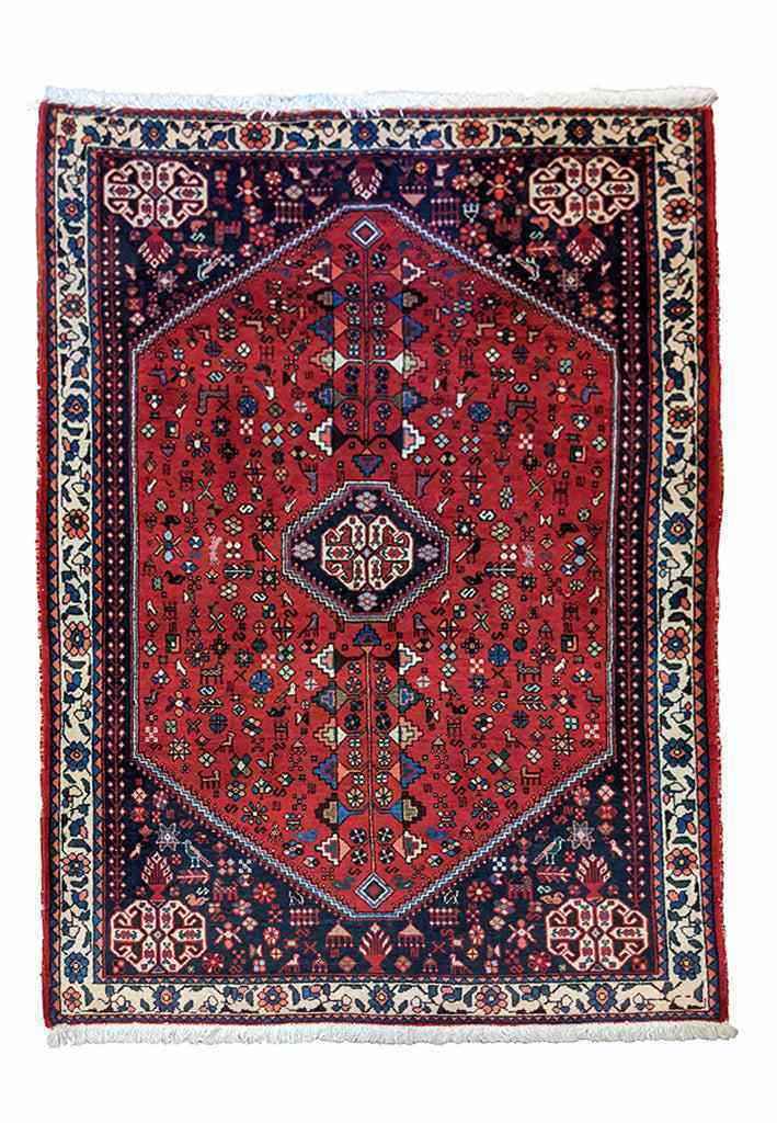 150 x 105 cm Persian Abbadeh Geometric Red Small Rug - Rugmaster