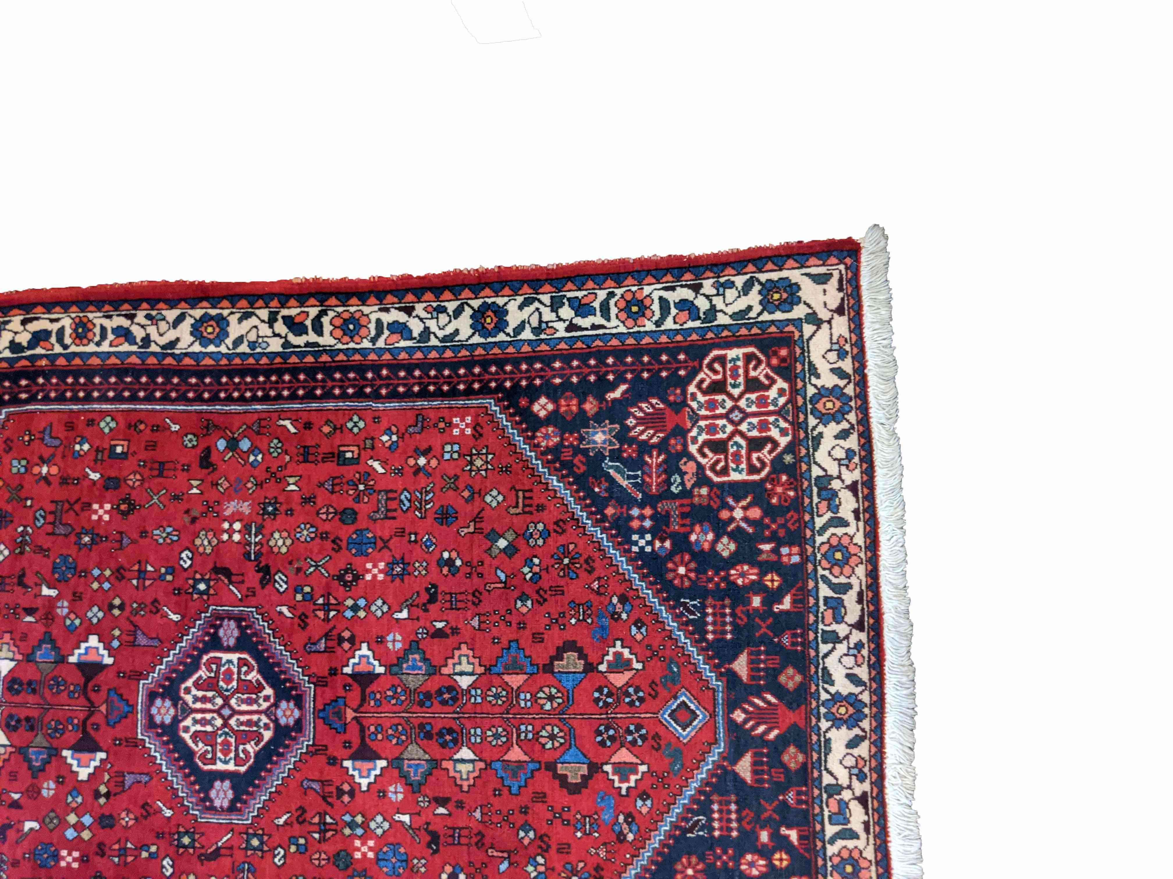 150 x 105 cm Persian Abbadeh Geometric Red Small Rug - Rugoutlet