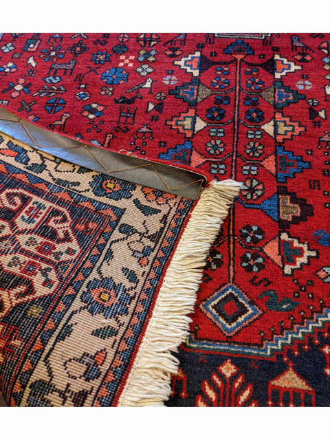 150 x 105 cm Persian Abbadeh Geometric Red Small Rug - Rugoutlet