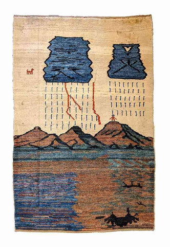 150 x 105 cm Persian Gabbeh Rain Design Tribal White Rug - Rugoutlet