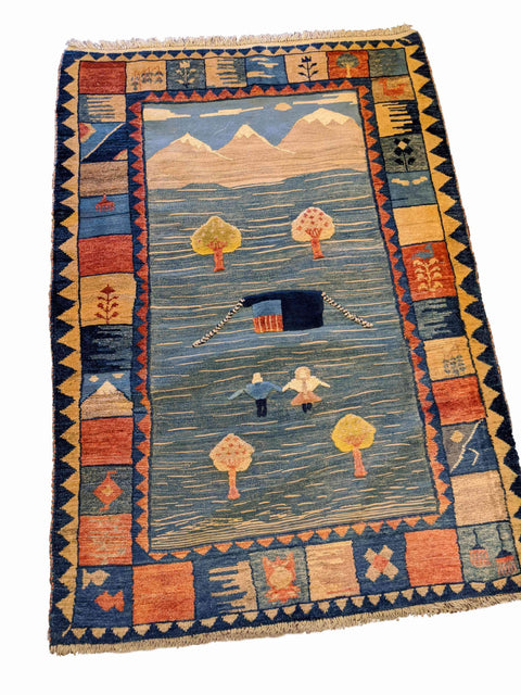 150 x 110 cm kilim Persian Gabbeh Tribal Multi coloured Rug - Rugoutlet