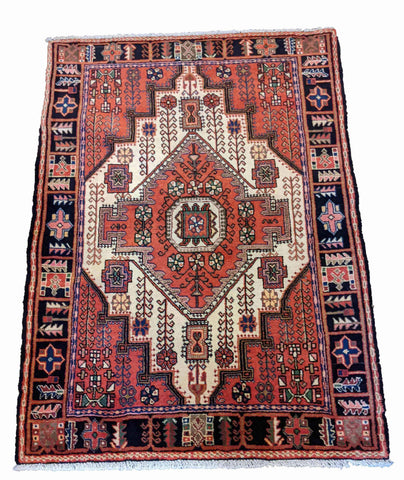 150 x 110 cm Persian Hamadan Traditional Terracotta Rug - Rugoutlet