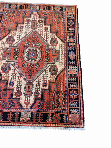 150 x 110 cm Persian Hamadan Traditional Terracotta Rug - Rugoutlet