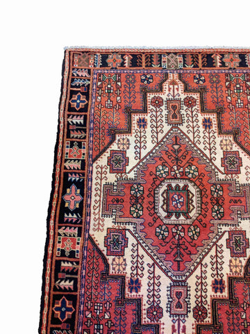 150 x 110 cm Persian Hamadan Traditional Terracotta Rug - Rugoutlet