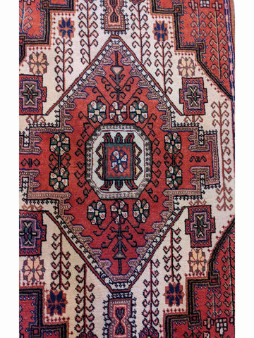 150 x 110 cm Persian Hamadan Traditional Terracotta Rug - Rugoutlet