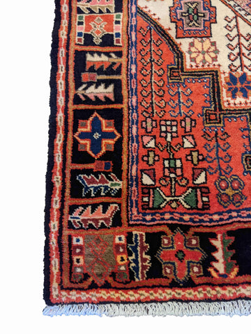 150 x 110 cm Persian Hamadan Traditional Terracotta Rug - Rugoutlet