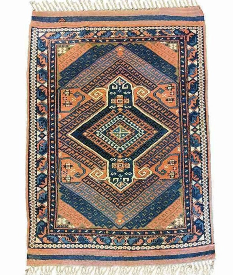 150 x 110 cm Turkish Karz Traditional Blue Rug - Rugoutlet