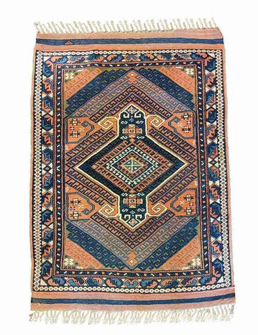 150 x 110 cm Turkish Karz Traditional Blue Rug - Rugoutlet