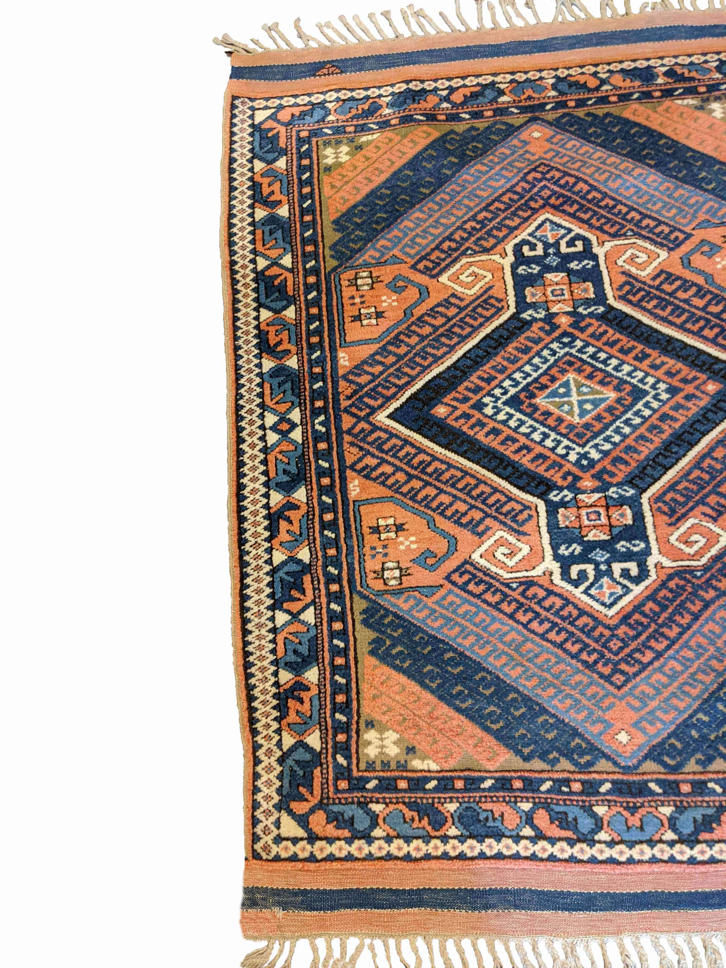 150 x 110 cm Turkish Karz Traditional Blue Rug - Rugmaster