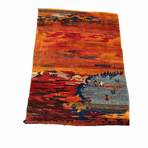 150 x 112 cm Persian Gabbeh Tribal Orange Small Rug - Rugoutlet