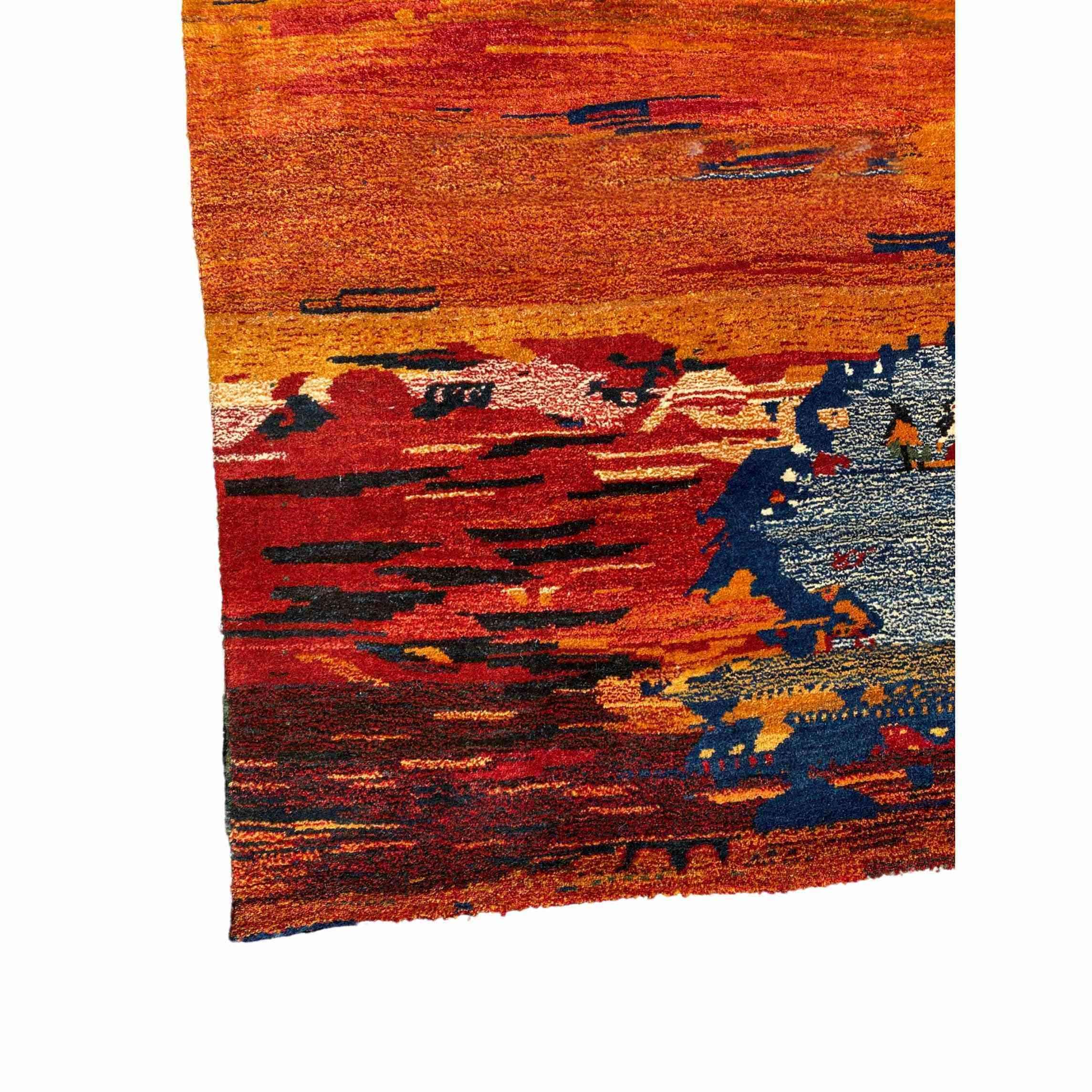 150 x 112 cm Persian Gabbeh Tribal Orange Small Rug - Rugmaster