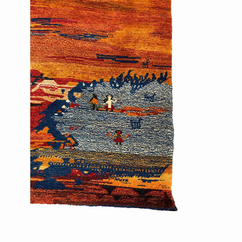 150 x 112 cm Persian Gabbeh Tribal Orange Small Rug - Rugoutlet