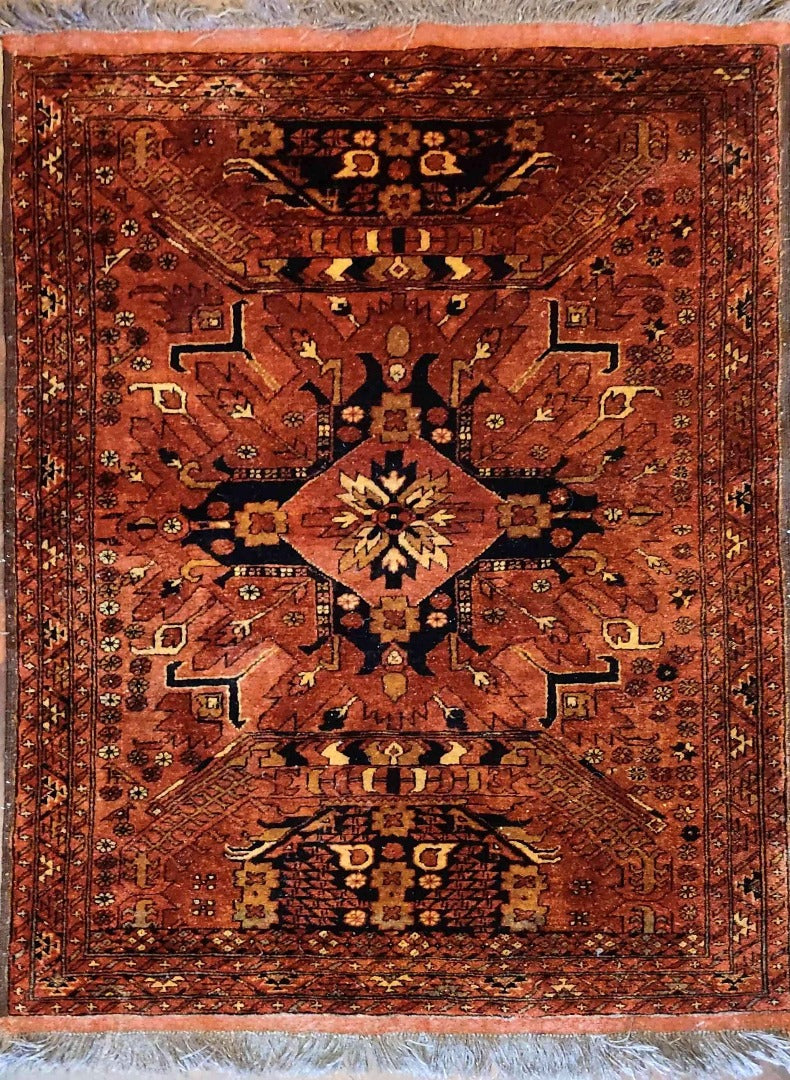 150 x 130 cm Afghan Khan Mohamadi Red Black Tribal Terracotta Rug - Rugoutlet